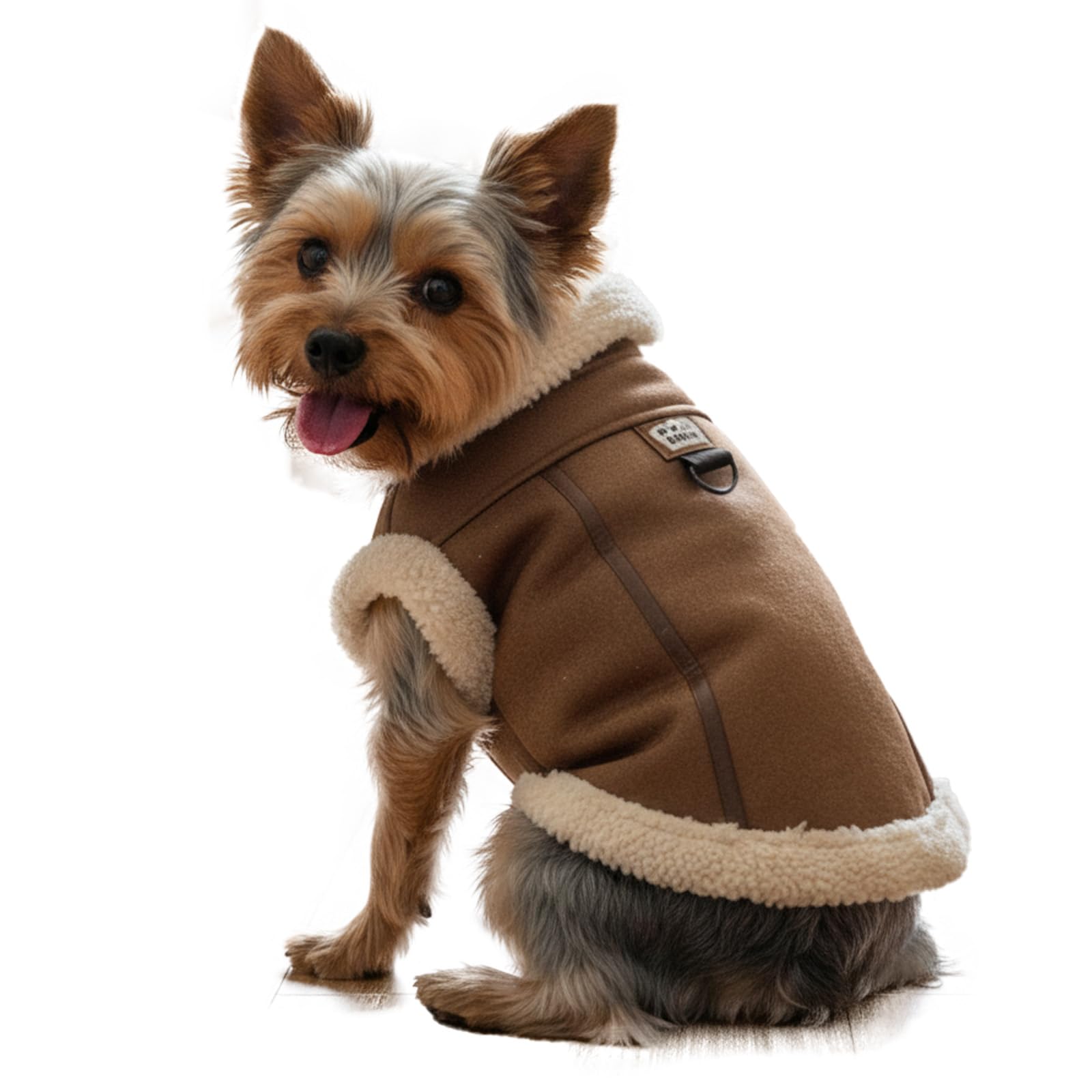 Photo 1 of LUVMOJO Retro Aviator Dog Jackets – Faux Leather Winter Coats with Sherpa Fleece Lining for Dogs, Warm Windproof Pilot Style Doggy Clothing for Small, Medium Puppy, Pet Motorcycle Costume, Coffee S