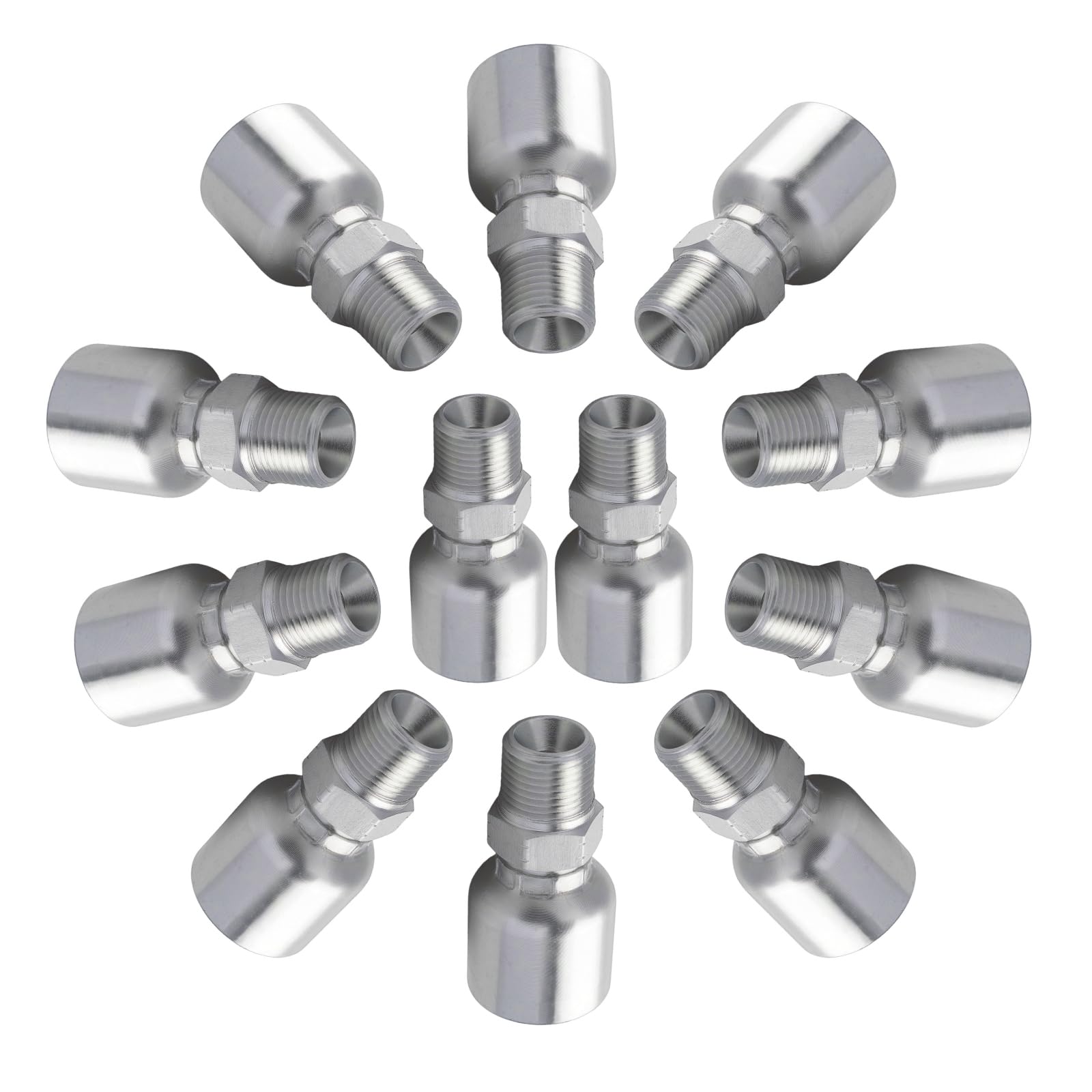 Photo 1 of 12 Pack Hydraulic Hose Fittings 3/8" I.D. Hose x 3/8" NPT Male ?Durable Carbon Steel Ends for Single Wire Hydraulic Line Systems