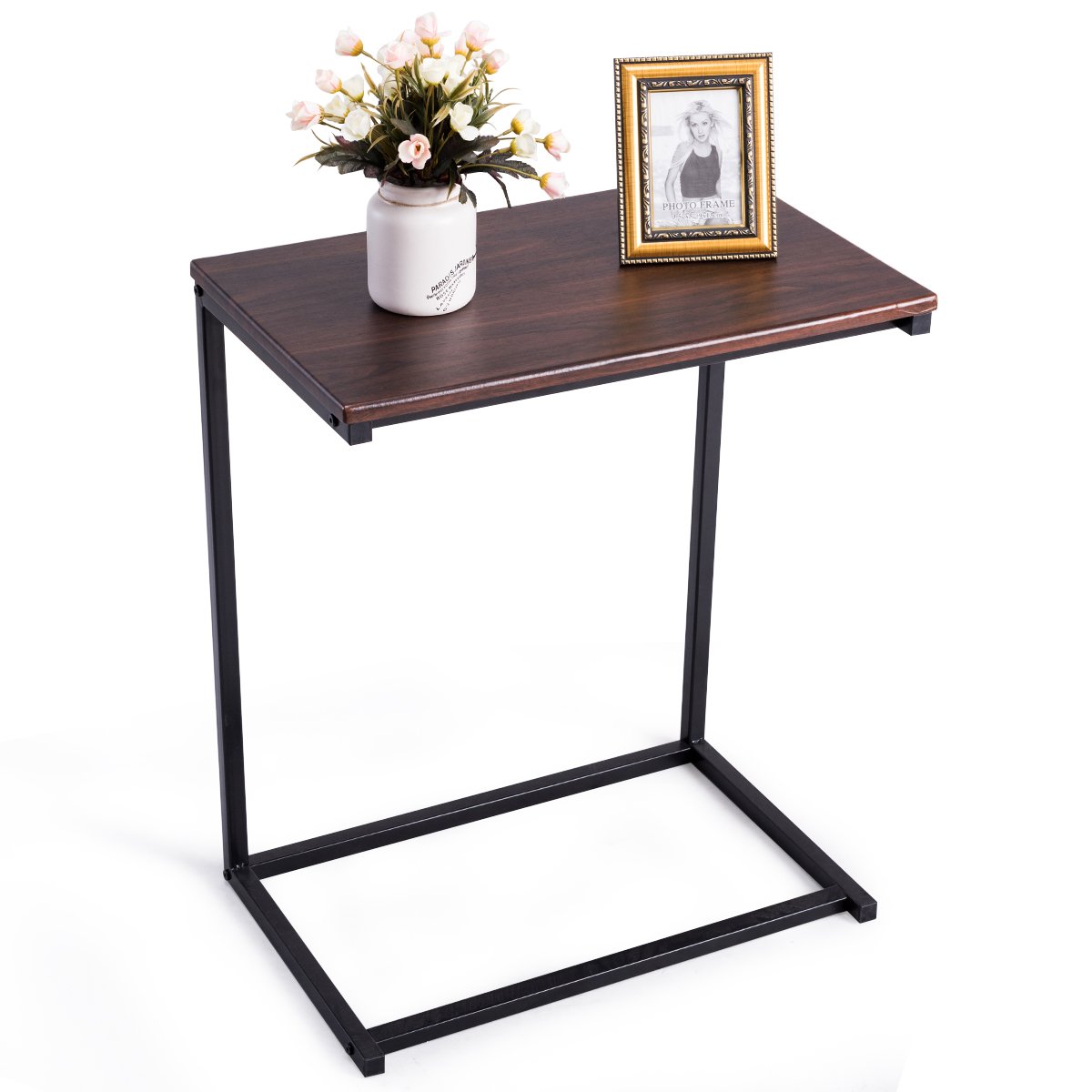 Tangkula Sofa Side End Table, C Shaped Table Laptop Holder, End Stand