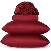 URBANHUT 100% Cotton Full Size Sheets, 800 Thread Count Luxury 4 Piece Full Bedsheets, Hotel Sheets Sateen Finish - Better Than Egyptian, 16" Elasticized Deep Pocket - Burgundy