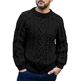 Mens Cable Knit Pullover Sweater Winter Crew Neck Long Sleeve Ribbed Vintage Sweaters