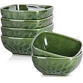 vicrays Ceramic Square Bowls Set - 24 Ounce Soup Dessert Snack Bowls, Stoneware Fluted Bowls Set for Kitchen, Serving, Chip Resistant, Dishwasher Microwave Safe, Set of 6 (Green)
