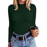 SANDERY Long Sleeve Shirts for Women Casual Mock Turtleneck Shirts Basic Ribbed Slim Fitted Cute Blouse