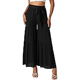 Allegra K Women's Boho Elastic High Waisted Ruffles Flare Palazzo Wide Leg Pants