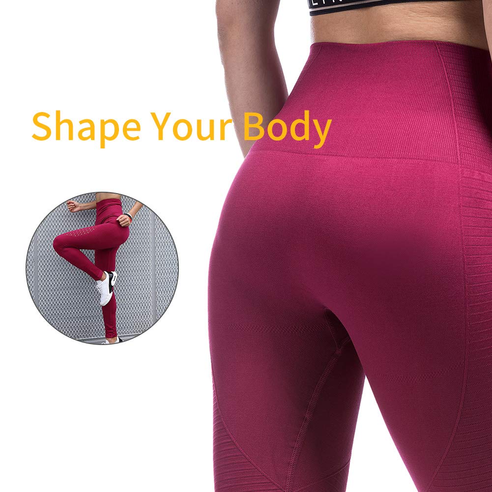TINLUNG High Waist Yoga Pants with Tummy Control Hollow Out Design Fitness Workout Leggings Running Sports Gym Stretch Tights Trousers for Women Wine Red M