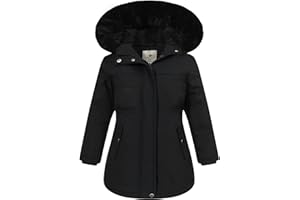 CICVSOC Girls Waterproof Winter Jacket Fleece Lined Hooded Coat,Kid's Warm Insulated Parka for School & Outdoor Play