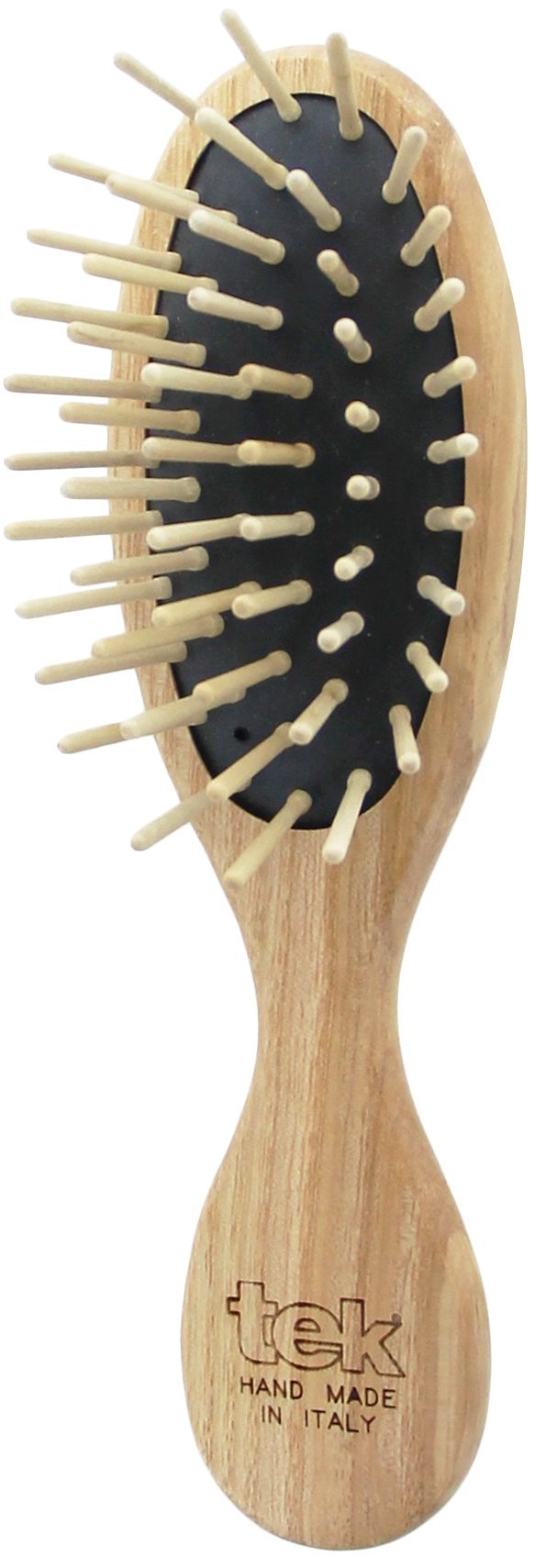 TEK - Small Oval Wooden Brush Handmade in Italy, Universal for Handbag - 15.5 x 4.7 cm