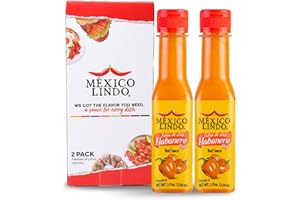 Mexico Lindo Red Habanero Hot Sauce, Real Red Habanero Chili Pepper, 78,200 Scoville Level, Enjoy with Mexican Food, Seafood & Pasta, 5 Fl Oz Bottles (Pack of 2)