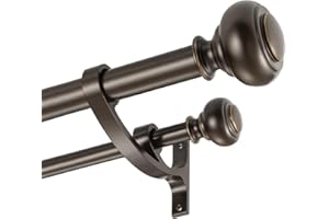YUN NEPHELE Double Curtain Rod 72 to 144 Inches, Heavy Duty Telescoping Drapery Rod with Aluminum Alloy Brackets, Adjustable 1-Inch Front and 5/8 Inch Back Double Window Rod, Classic Finials, Antique Brown