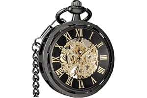 VIGOROSO Mens Classic Steampunk Pocket Watch with Chain Skeleton Hand Wind Mechanical Pocket Watches for Men & Women