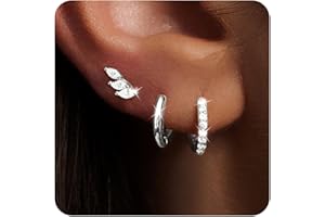 Poxtex Small Gold Huggie Hoop Earrings Stacks for Women, Hypoallergenic 925 Sterling Silver Stud Earring for Multiple Piercings, Lightweight Mini Cute Dainty Trendy Cartilage Hoops Jewelry Set Gift