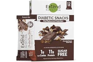 EXTEND BAR Extend Sugar Free Protein Bars, Perfect Diabetic Snacks, High Protein and Fiber, Hunger Control & Steady Energy, Low Carb, Keto Friendly (12 Count, Chocolate Peanut Butter)