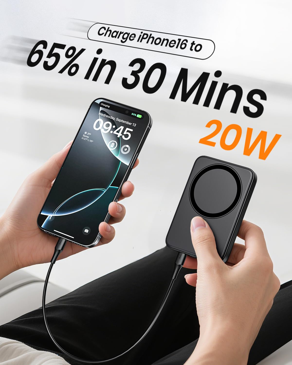 A ADDTOP Magnetische Power Bank 10000mAh - PD 20W Schnelllade Powerbank with USB-C In&Out, Slim Wireless Ladegerät Externe Handyakkus with LED Display für iPhone 17/16/15/14/13/12/Pro Max 4