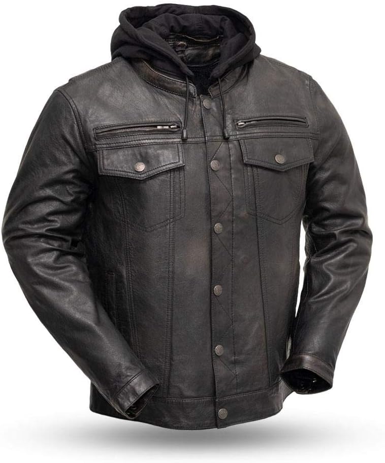 First Mfg Co - Vendetta - Men's Motorcycle Biker Riding Black Olive Leather Jacket
