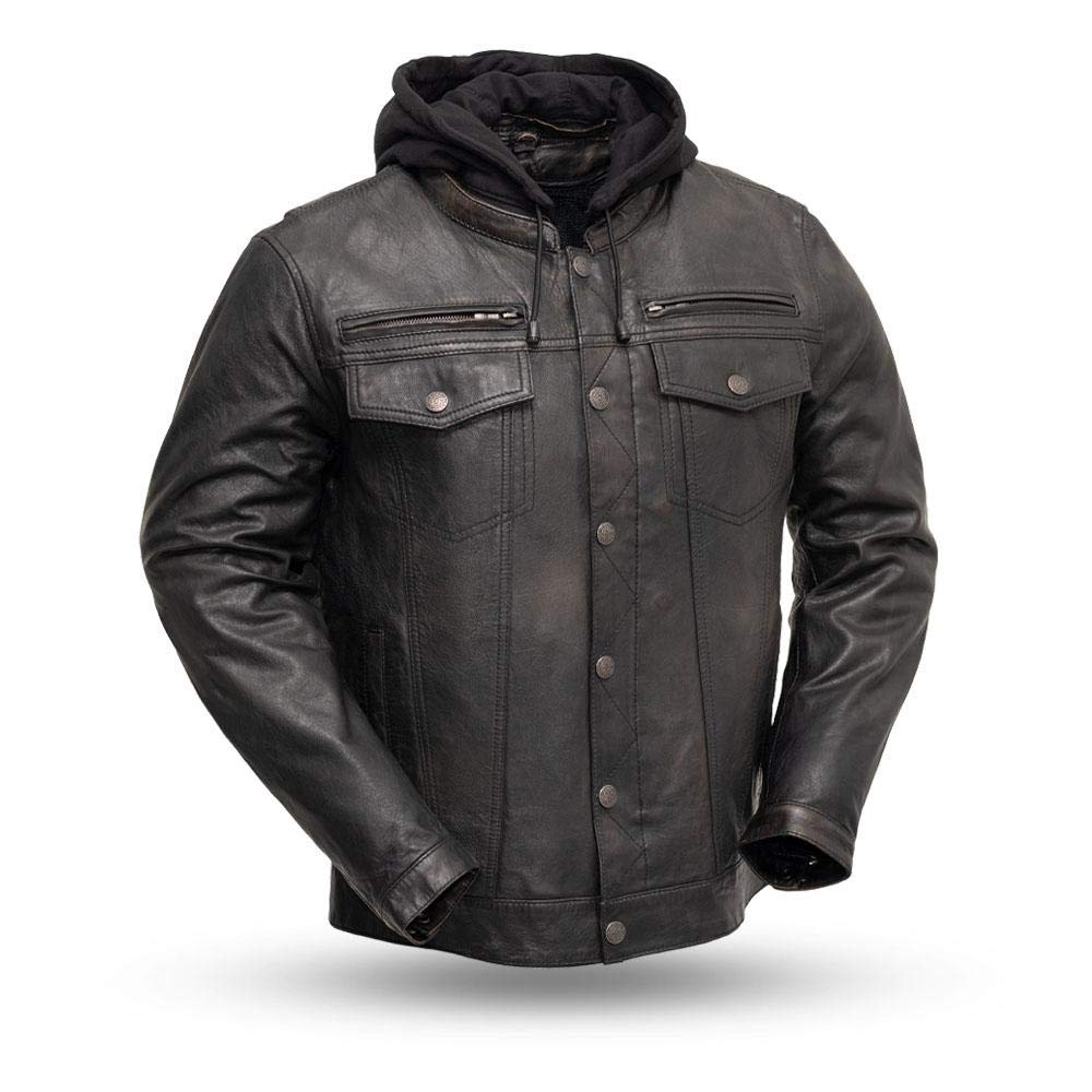First Mfg Co - Vendetta - Men's Motorcycle Biker Riding Black Olive Leather Jacket