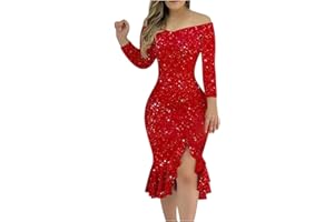 Oplxuo Off Shoulder Sequin Short Party Dresses for Women with Sleeves Glitter Ruffle Hem Slit Mini Formal Prom Cocktail Gown