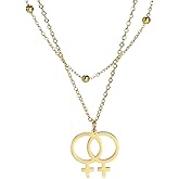 14K Gold Filled Trans Necklace For Unisex - 925 Sterling Silver Lesbian Symbol Pendant LGBT Necklace, Lesbian Necklace, Lesbian Jewelry, Double Venus Necklace, Transgender Necklace