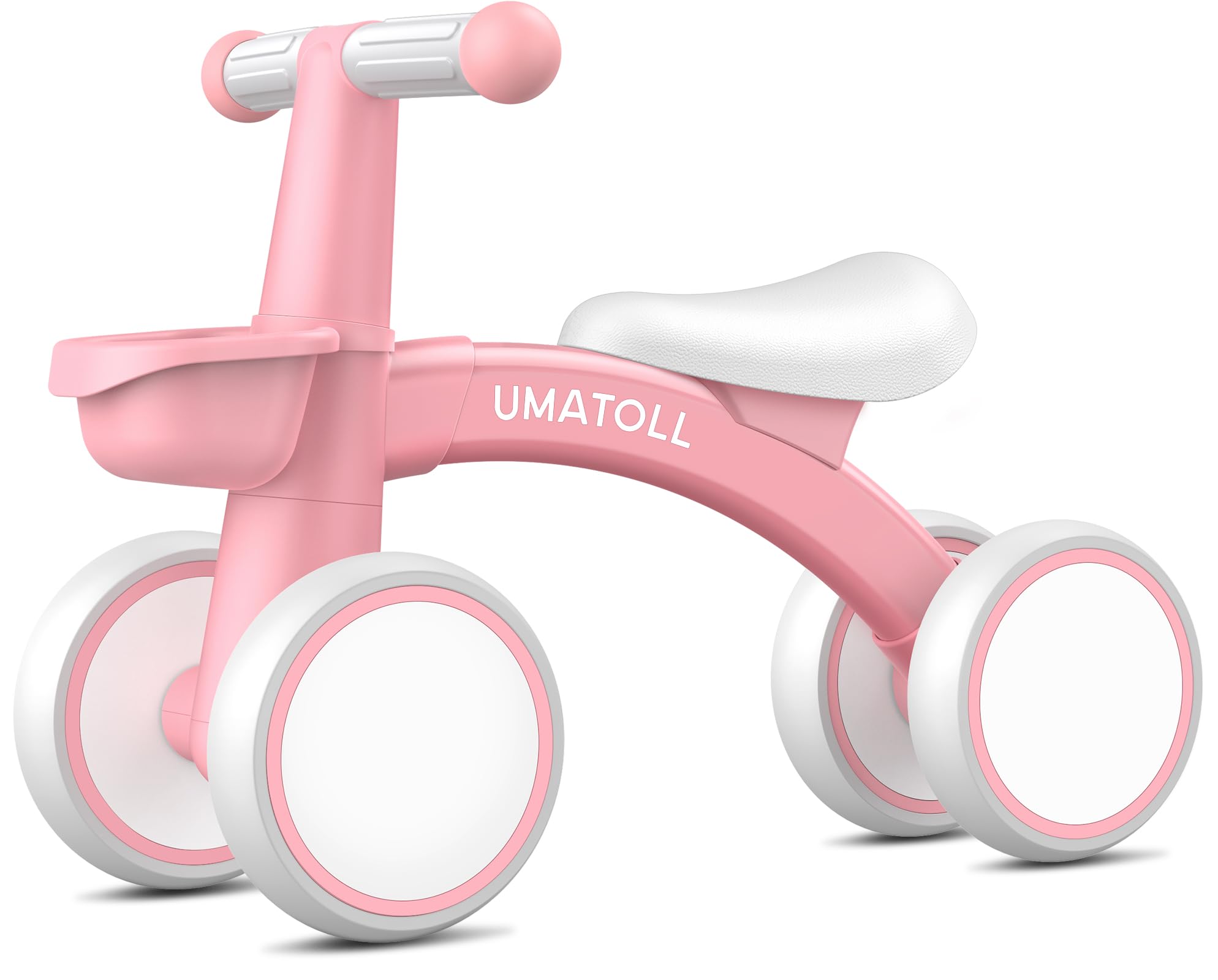 Umatoll Baby Balance Bike for 1 Year Old Girls, 12-24 Months Toddler Balance Bike with Removable Basket, Adjustable Seat, 4 Wheels Infant Bike, First Birthday Gift (Pink)