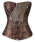 Charmian Women's Victorian Brocade Stripe Boned Gothic Retro Punk Overbust Corset with Zipper Bronze XXXXXX-Large