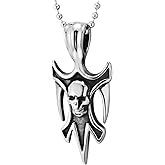 COOLSTEELANDBEYOND Steel Skull Pendant Necklace for Men, Tribal Blade Design, Biker Punk Rock Gothic Statement Jewelry