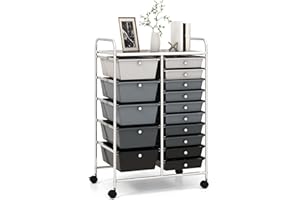 RELAX4LIFE 15-Drawer Storage Drawer Carts - Mobile Rolling Utility Cart w/Wheels, Craft Organizer for Classroom Organization and Storage, School, Office, Home, Storage Organizer Cart (Gradient Black)