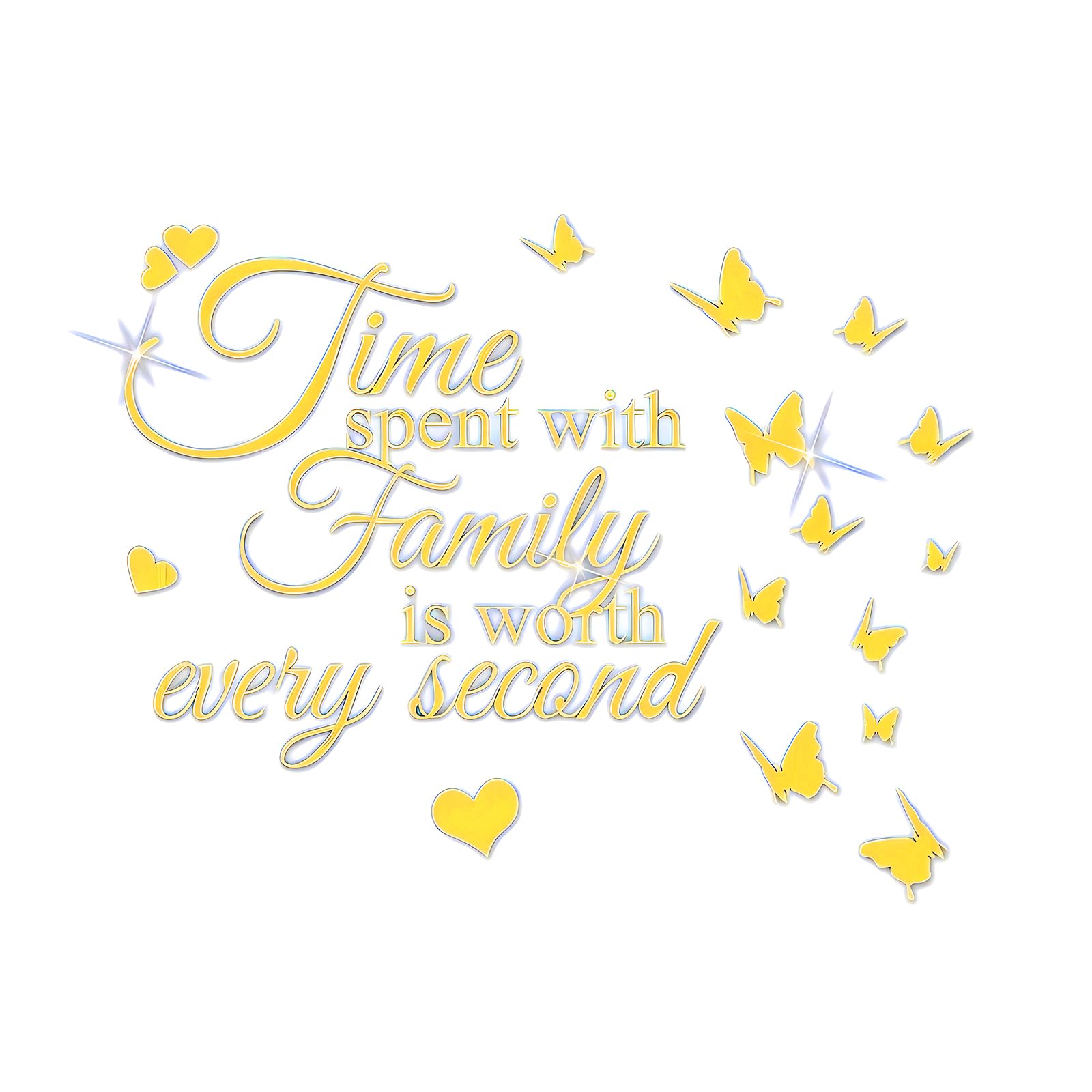 Fkereg Time Spent with Family is Worth Every Second Mirror Wall Decal, 3D Acrylic Butterfly Wall Stencils Peel and Stick, Vinyl Wall Stickers Motivation Lettering Saying Wall Art Home Decor, Gold