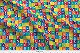 Spoonflower Block Fabric - Block Charm Square Alphabet Crayon Rainbow Monster - by Weavingmajor Printed on Silky Faille Fabric by The Yard