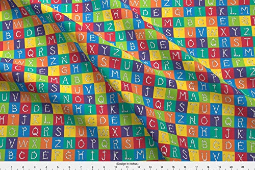 Spoonflower Block Fabric - Block Charm Square Alphabet Crayon Rainbow Monster - by Weavingmajor Printed on Silky Faille Fabric by The Yard