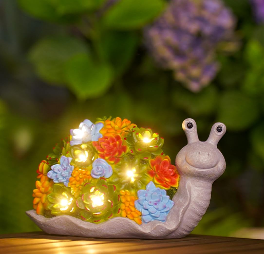 Goodeco Snail Statue Solar Garden Ornaments - Outdoor Waterproof Resin Figurine With Succulent and 6 LED Lights - Home Yard Patio Lawn Decoration - Gifts for Women/Mum/Christmas — image 1