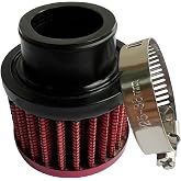 25mm Universal Air Intake Filter, 1" Intake Cold Air Filter, Auto Breathe Filter Vent Crankcase Cleaner with Adjustable Clamp-On Breather, Fits Car Motorcycle (Red)