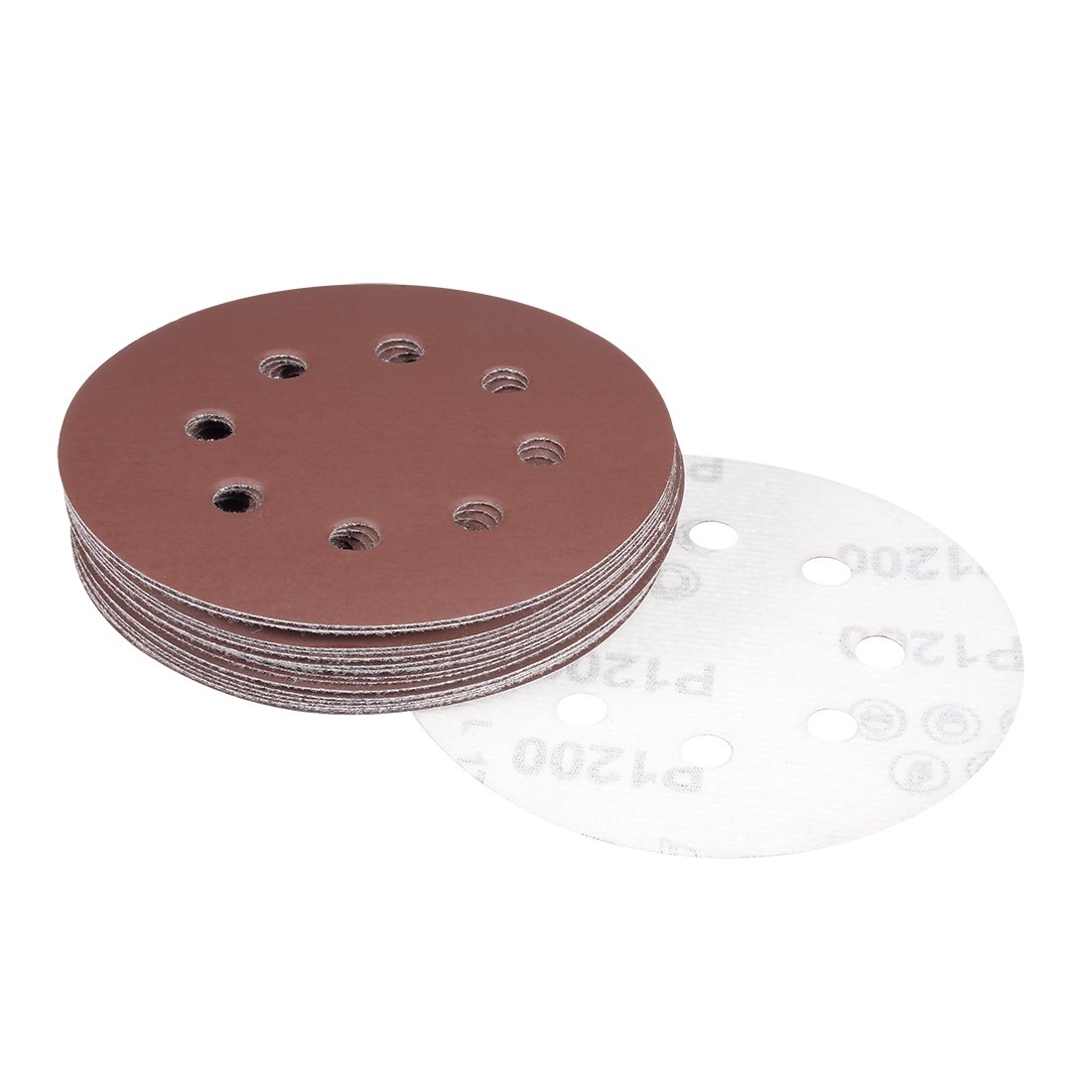 sourcingmap 20Pcs 5 inch 8 Hole Hook and Loop Sanding Disc 1200 Grit Flocking Sandpaper Random Orbital Sander Paper
