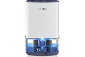 NineSky Dehumidifier for Home, 30oz Water Tank,(300 sq.ft) Dehumidifiers for Bedroom, Bathroom, Basement with 7 Colorful Lights, Auto Shut Off(C1 White/Blue)