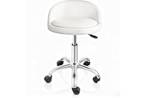SUPER DEAL Adjustable Height Hydraulic Rolling Swivel Stool Tattoo Facial Massage Spa Salon Medical Stool with Back Rest (White)