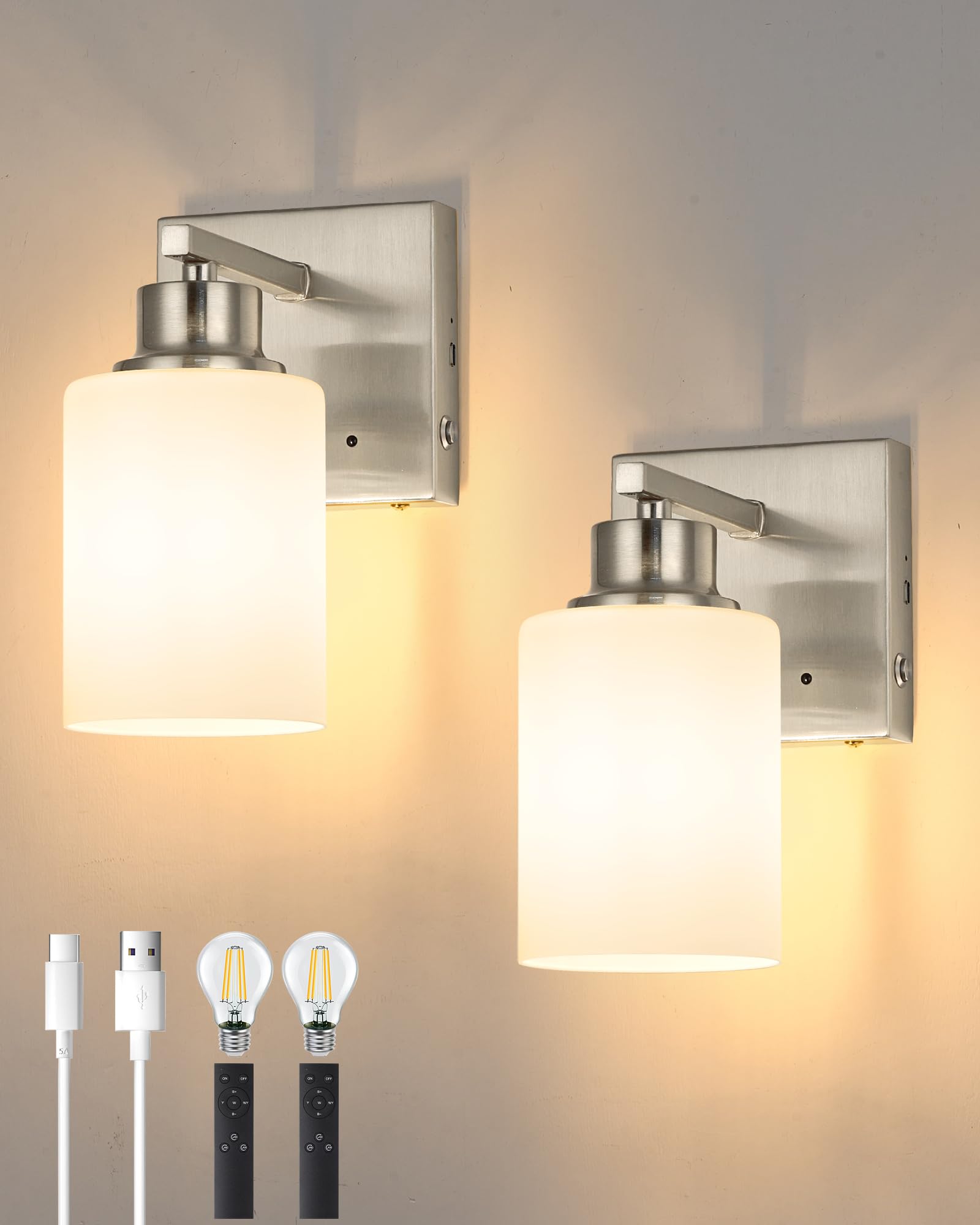 Photo 1 of ***REMOTE NOT INCLUDED*** Rayogale Wireless Wall Sconces, Nickel Battery Operated Wall Sconce Set of 2 with Timer Function, Easy Install Dimmable Rechargeable Wall Lamps for Living Room, Bedroom, Hallway, Entryway Decor 3000K