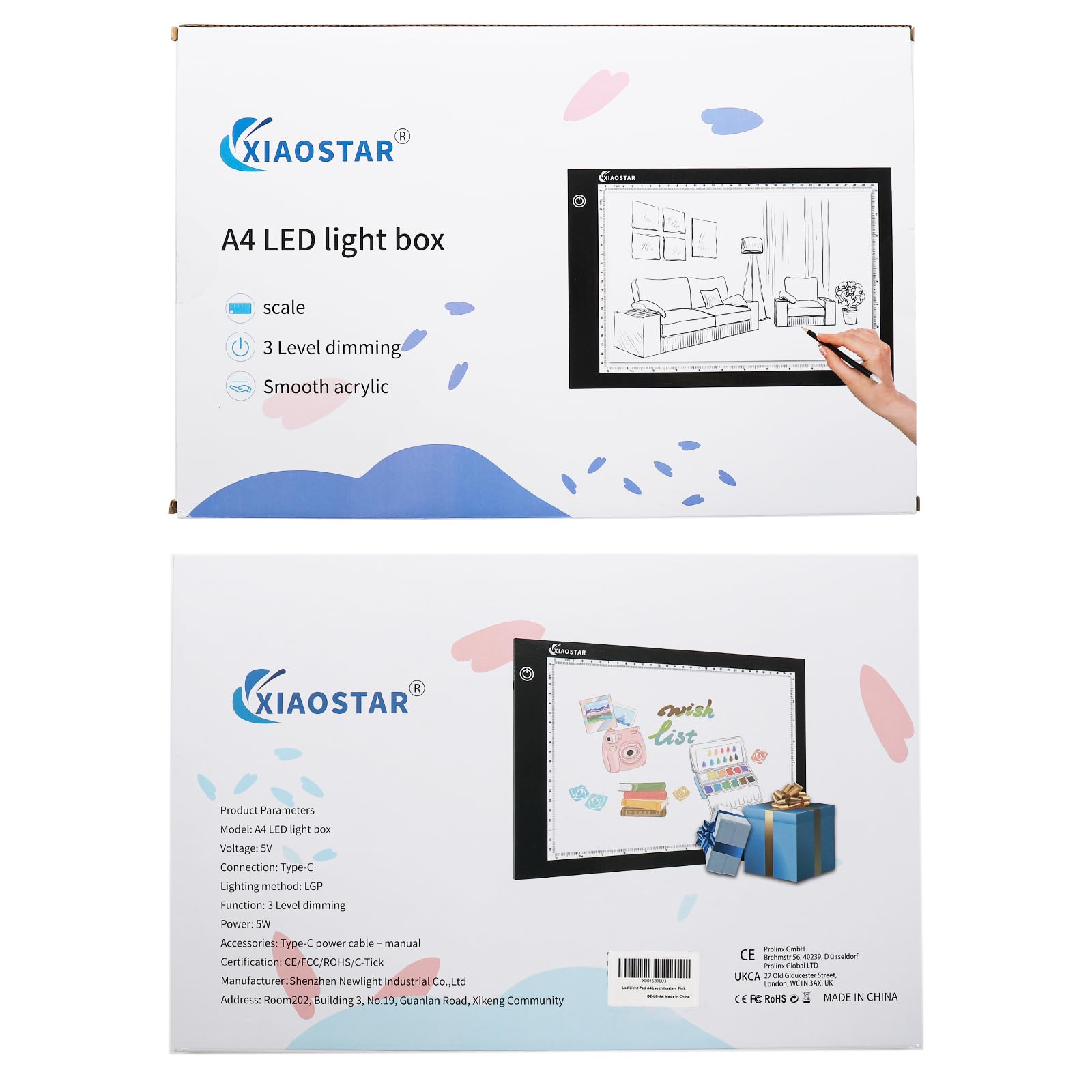 Light Box Drawing Pad, Tracing Board with Type-C Charge Cable and Brightness Adjustable for Artists, AnimationDrawing, Sketching, Animation, X-ray Viewing (A4-Pink)