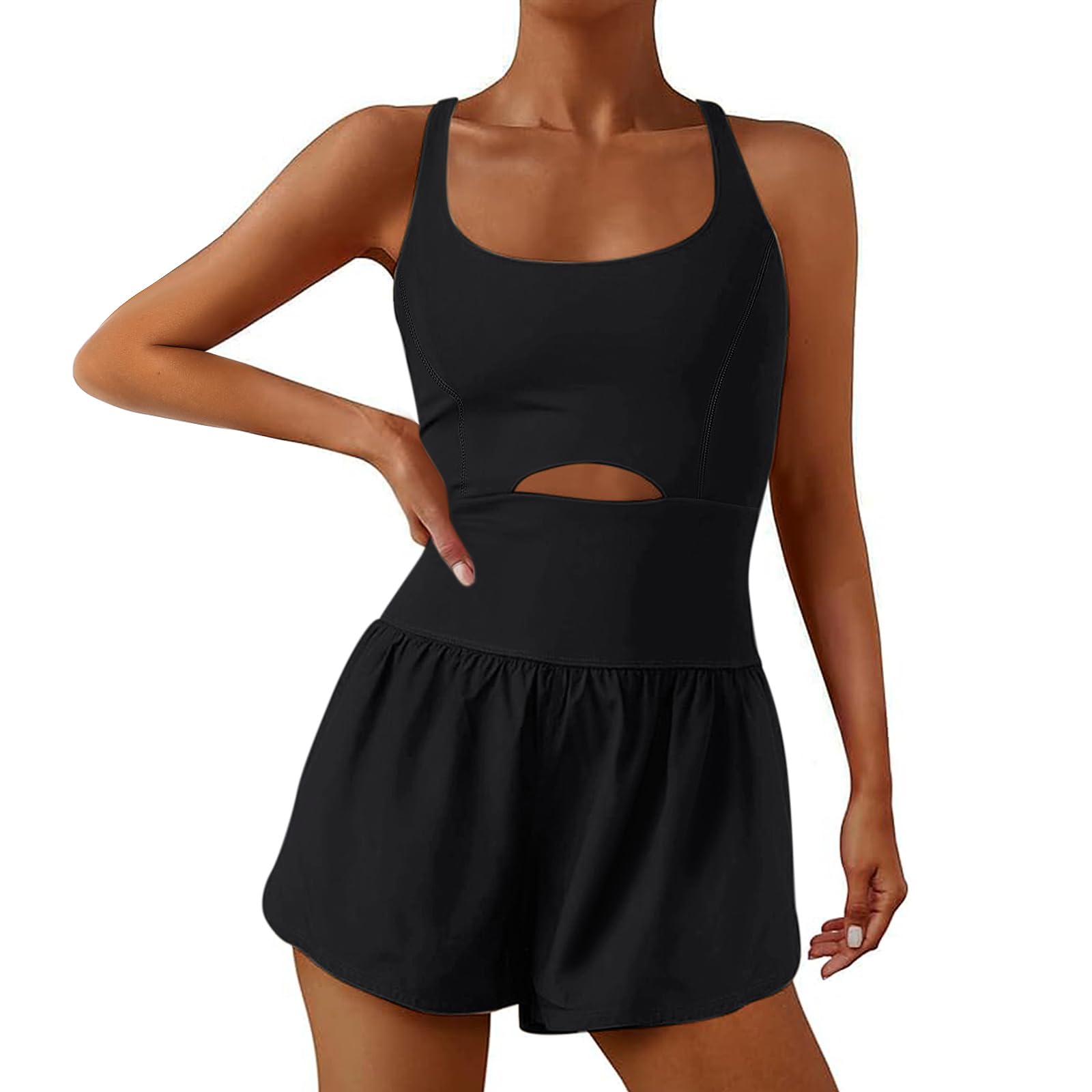 Photo 1 of UNIANKIYA Womens Running Onesie Jumpsuits Workout Rompers One Piece Exercise Athletic Outfits Gym Yoga Clothes With Pockets