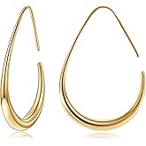 Gacimy Teardrop Hoop Earrings for Women, 14K Gold Plated Oval Pull Through Hoop Earrings for Women