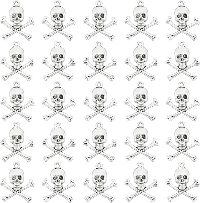 PH PandaHall 100pcs Halloween Skull Charms, Skeleton Pendants Skull Heads Dangle Skull Crossbone Charms Horror Pirate Pendants for Jewellery Making Earring Bracelet Necklace DIY Crafts