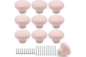 Joyangy 10Pack Ceramic Cabinet Knobs, 1.26Inch/32mm Pink Round Drawer Dresser Knob Pulls Handle with Screws, for Kitchen Cupboards, Wardrobes, Children's Rooms, Bedroom Furniture & Office Desks