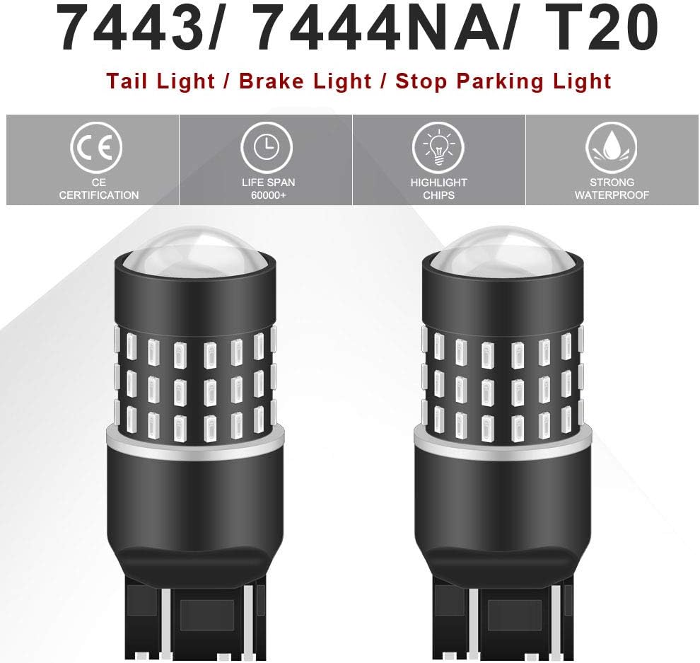 NATGIC 7443 7444NA 7440 7440NA Bulbs Extremely Bright 3014SMD 54-EX Chipsets with Lens Projector for Tail Lights Brake Lights,Red 12-24V(2-Pack) - Image 3