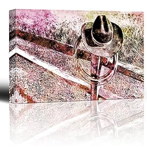 Hat and Rope Will Travel - Cowboy hat and Lasso on a Fence Post - Painted Country Setting - Rustic American Artwork - Canvas Art Home Art - 12x18 inches