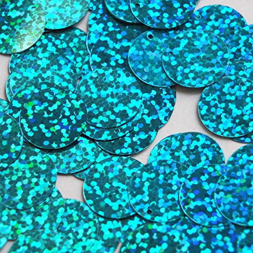 Round Flat Sequin 18mm Top Hole Aqua Blue Hologram Glitter Sparkle. Couture Paillettes. Made in USA