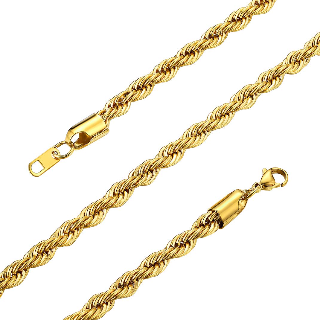 GoldChic 6mm Rope Chain Necklace For Women, Gold Twists Link Chains for Men