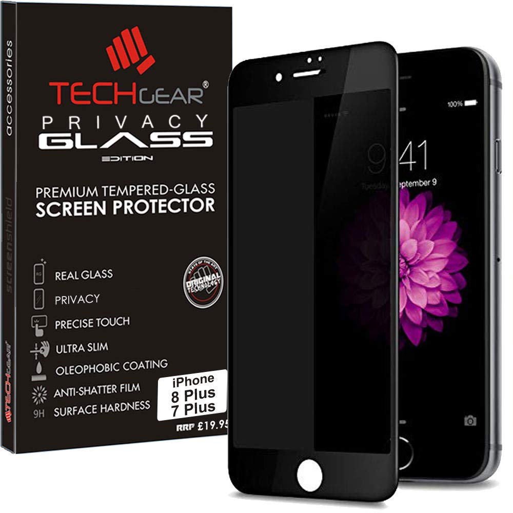 TECHGEAR Anti Spy Screen Protector for iPhone 8 Plus, iPhone 7 Plus - PRIVACY 3D GLASS Edition Genuine Tempered Glass Full Screen Protector Guard Cover Compatible with Apple iPhone 8 Plus / 7 Plus