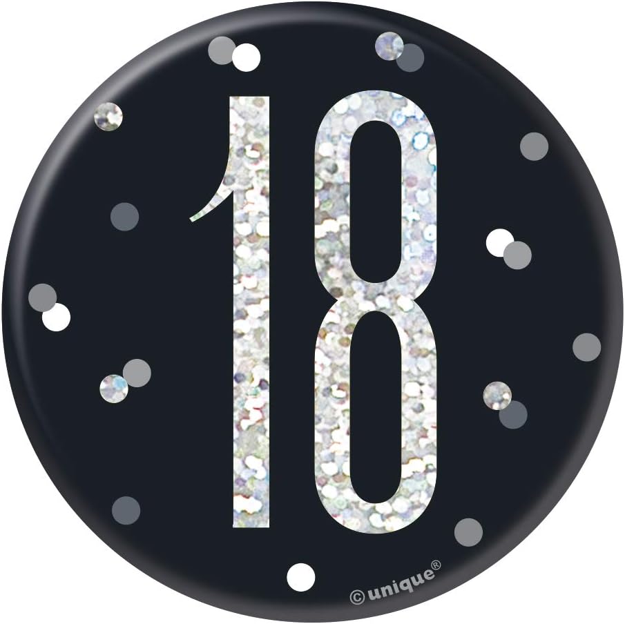 Round Prismatic 18th Birthday Badge, Black, Age 18 - Image 3