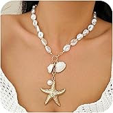 CLOORDE Gold Starfish Necklace for Women Trendy Large Starfish Pendant Necklace Chunky Gold Seastar Shell Necklaces Summer Beach Surfer Jewelry Accessories for Her