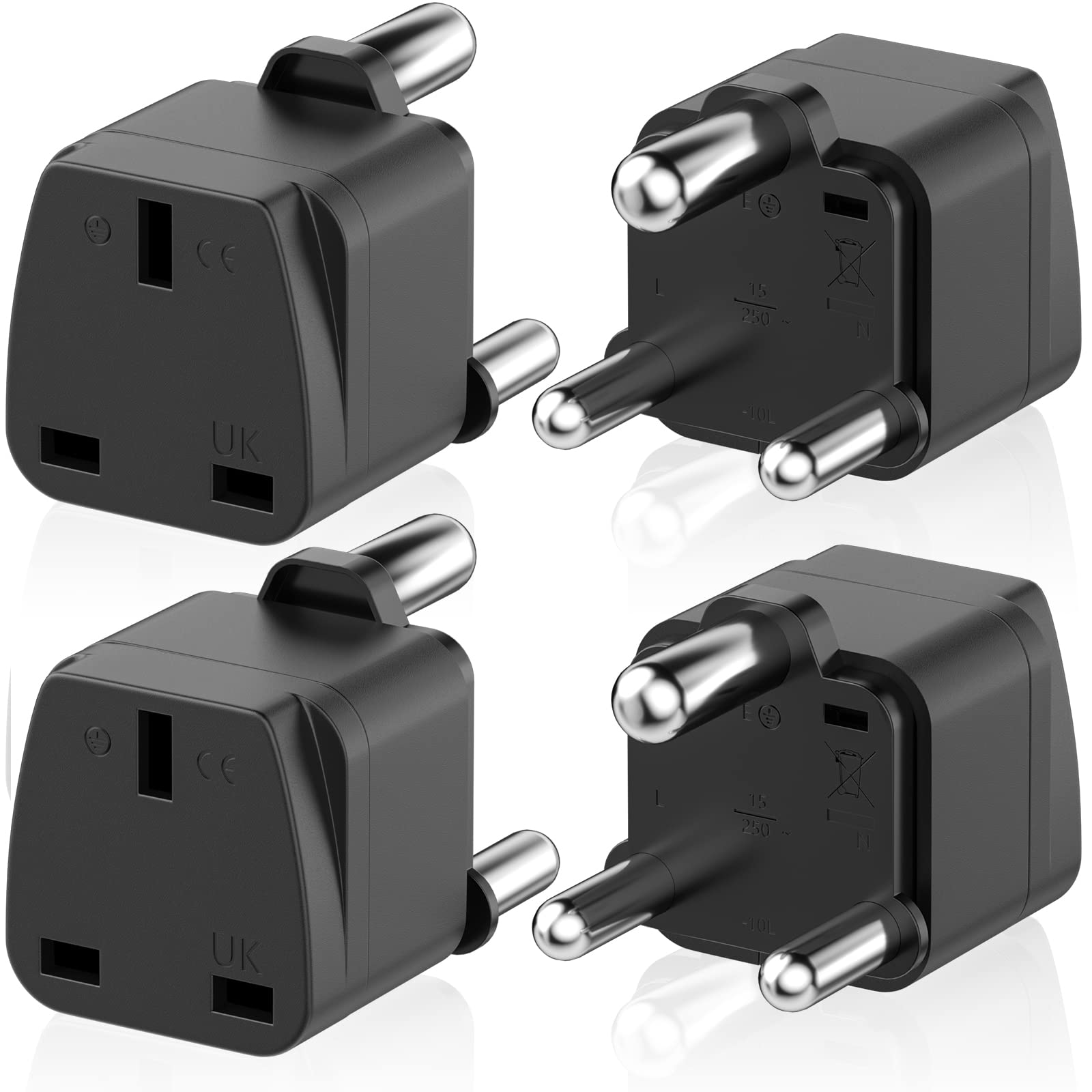 PABANCE 3-Pin UK to South Africa Plug Adapter (Type M) 4 Pack with Ground Protection, for South Africa/Sri Lanka etc