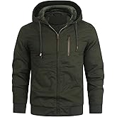 HOOD CREW Mens Cotton Winter Jackets Fleece Lined Thick Warm Work Cargo Jacket Coats with Hood