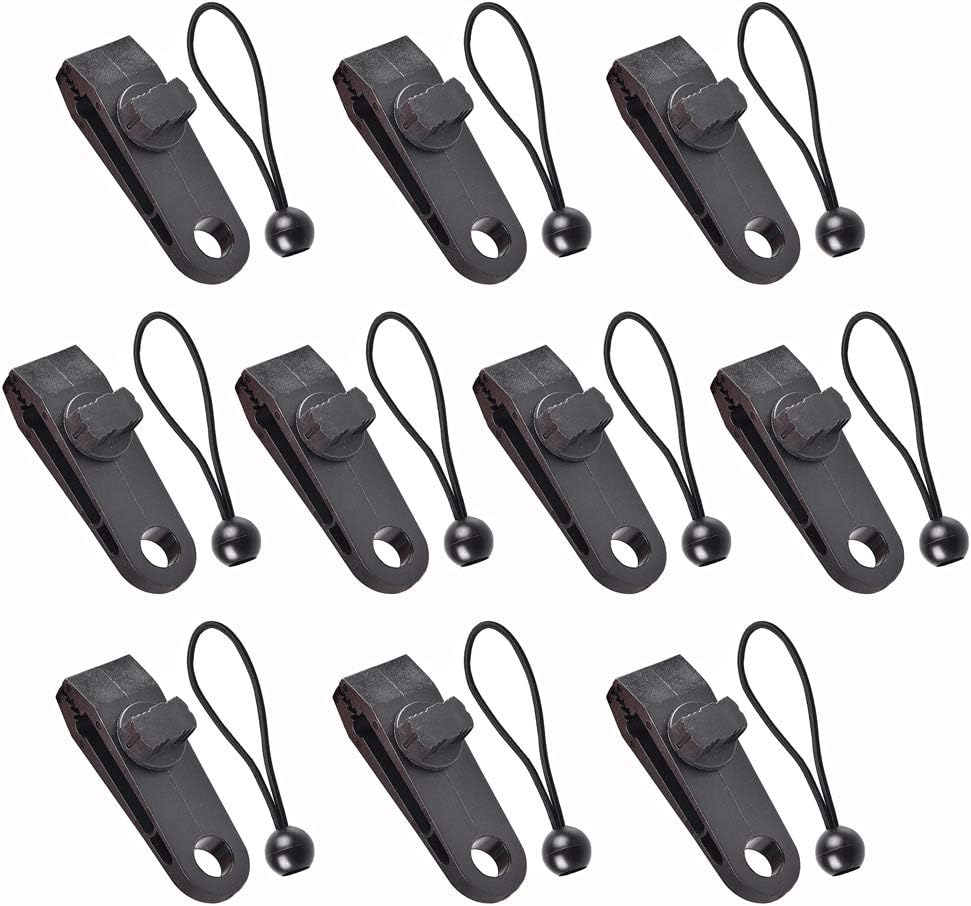 10 Pieces Heavy Duty Thumb Screw Tarp Clips with 10 Pieces Ball Bungee Cords Tent Clamps Awning