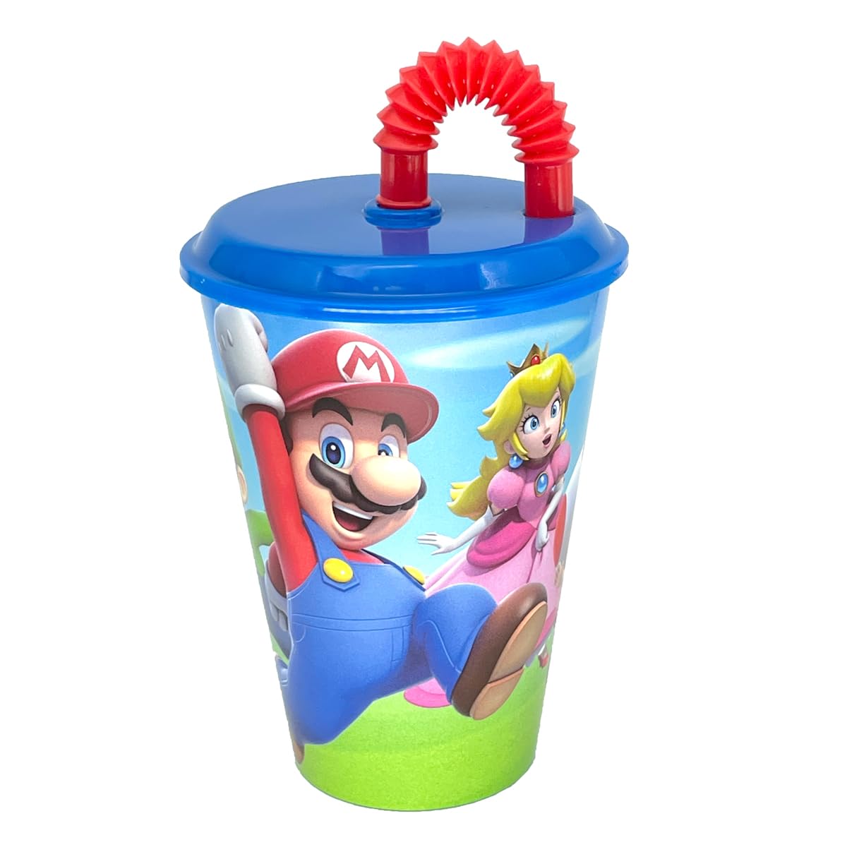 Stor Super Mario 430ml, Kids Cup with Lid and Straw-Multicolored Cup for Children - Nintendo Switch Game Fans- Reusable, Plastic, Perfect for every occasion